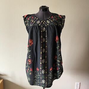 cotton babydoll dress floral folk art boho made in india | size S/M